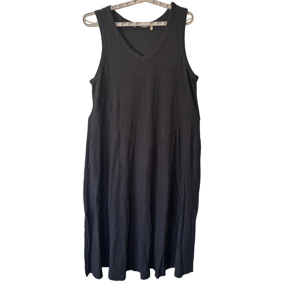 Soft Surroundings Dress 1X Black Tank Midi V-Neck Textured Seam Sleeveless